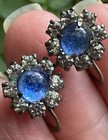 STERLING SILVER Art Deco Antique Blue cabochon glass screw back Earrings — photo 2