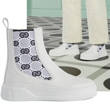 GUCCI BOOTS WHITE LEATHER GG SUPREME JERSEY A...