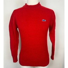 Vintage Izod Lacoste Sweater Boys Size 14 L Red Blue Virgin Wool Knit Crewneck