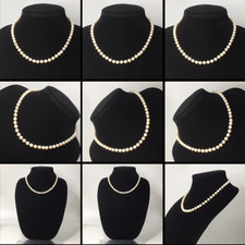 Vintage 14K White Gold Clasp Cultured Pearl Necklace 16" Hand Knotted