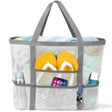 KPX Mesh Beach Bag, Tote Bag for Women Large Foldable Mesh Swimming Bag with ...