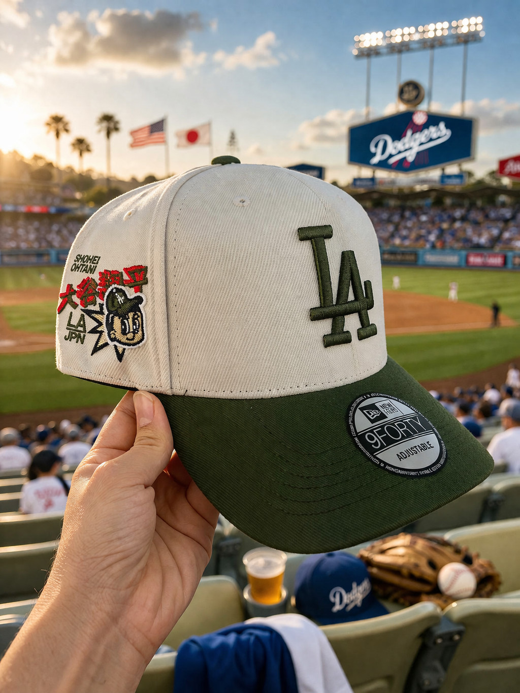 New Era 9FORTY LA Dodgers Hat - Shohei Ohtani Embroidery - Green White Baseball