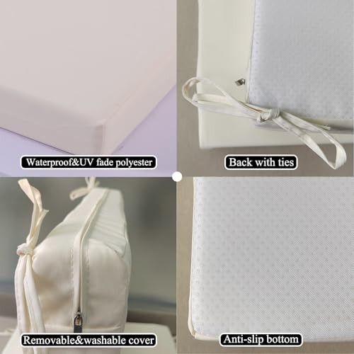 Patio Chair Cushions Non Slip Bottom Chair Pad with Ties Waterproof 18x18 Beige - Foto 4 di 7