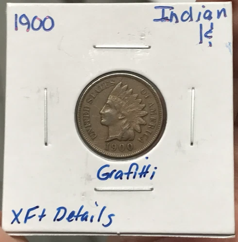 1900 1C Indian Head Cent XF+ Details Graffiti
