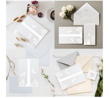 27 ct Pre-Folded Vellum Jackets Invitation Wraps Clear White Floral Butterfly