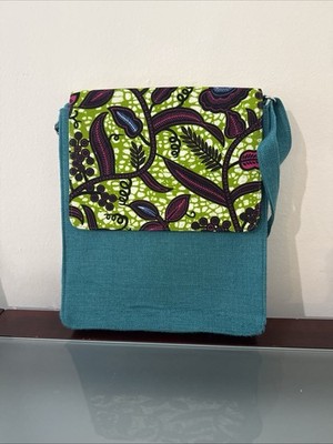 African Cross Body Bag - Teal and Branch Print