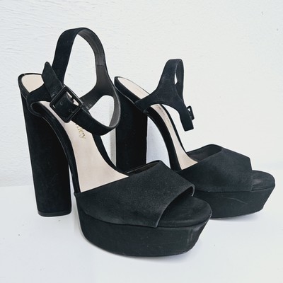 Russell & Bromley Topform Plateau Gr. UK 6 schwarz Wildleder Blockabsatz Sandalen 