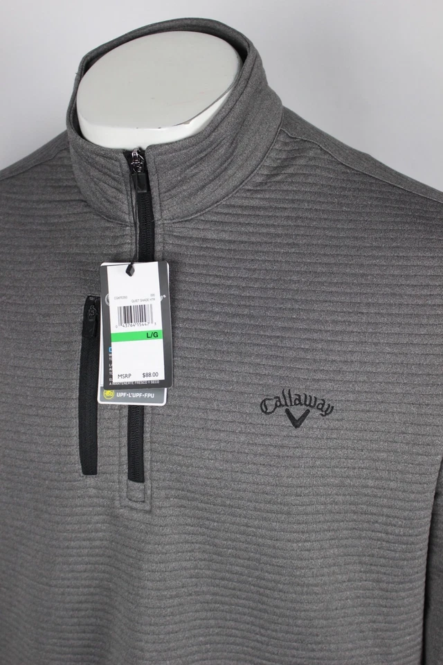 Callaway 男式 Opti Dri 1/4 拉链套衫高尔夫大号静音阴影希瑟口袋 — 第 4/4 张图片