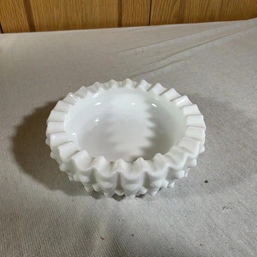 MCM VINTAGE White MILK Glass ART GLASS ASHTRAY Trinket DISH HOBNAIL 4.75 FENTON