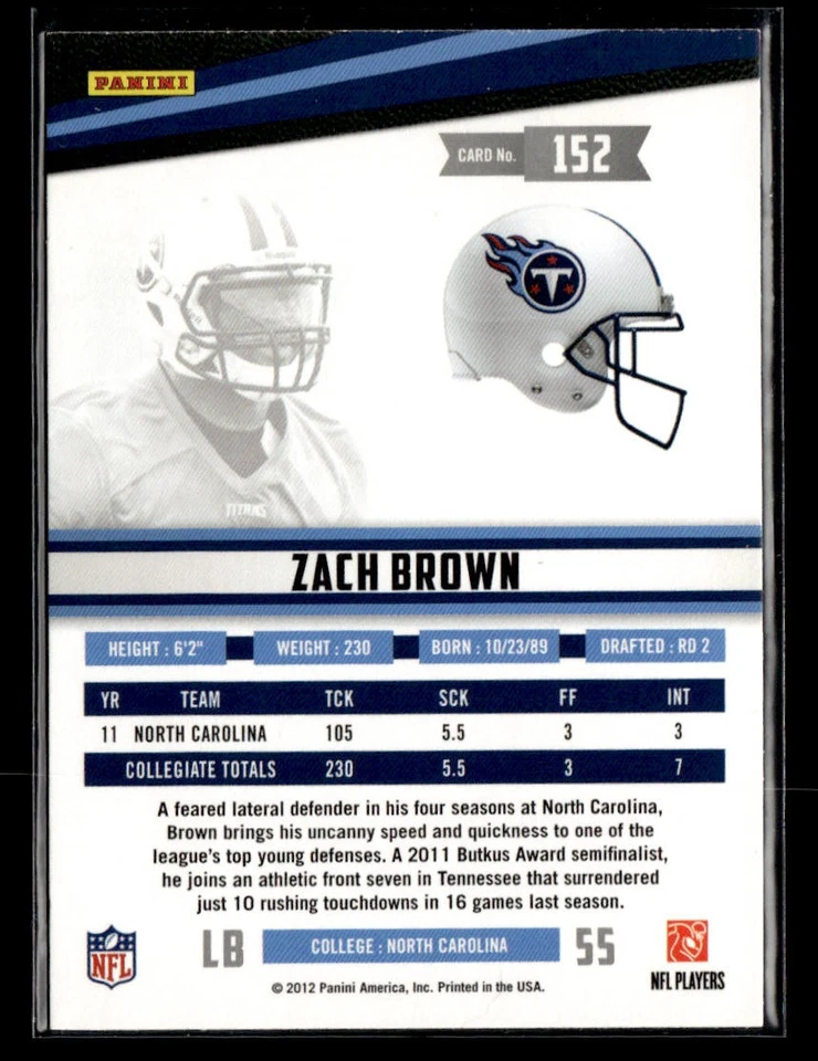 2012 Panini Rookies & Stars Longevity #152 Zach Brown Rookie card - Image 2 of 2