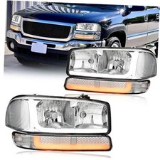 LED DRL Headlights Assembly Clear Reflector Chrome Housing w/ LED DRL 