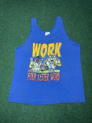 Vintage 90s Funny Work Lazy Dumb Stupid Idiot Comic Cartoon XL Tank Top 