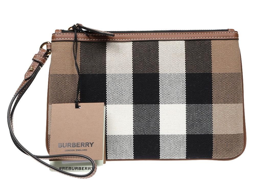 NUOVA BORSA A MARSUPIO BURBERRY MARRONE TORTORA CHECK TELA COTONE DA POLSO