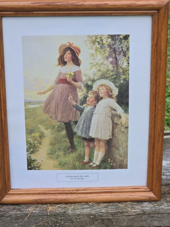 Impresiones artísticas vintage de Percy Tarrant escuchando a la alondra y rosas salvajes pájaros enmarcados Foto 4 de 4