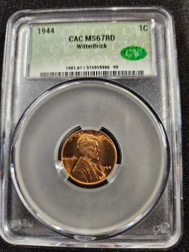 🌟 1944 Lincoln Wheat Cent Penny Coin CAC MS67 RD Red SETH CHANDLER SIGNED