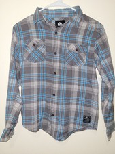 New Quiksilver Boys Sail Youth Button Up LS Shirt Casual Flannel Woven M Gray