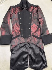 M S Mens Gothic Brocade Red Black Steampunk Tailcoat Sz Small