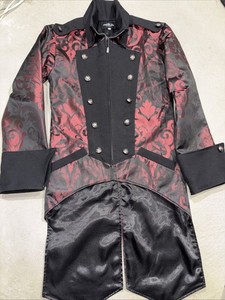 M S Mens Gothic Brocade Red Black Steampunk Tailcoat Sz Small