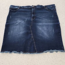 Avenue Denim Skirt Women's Size 28 Dark Wash Frayed Hem Distressed Details