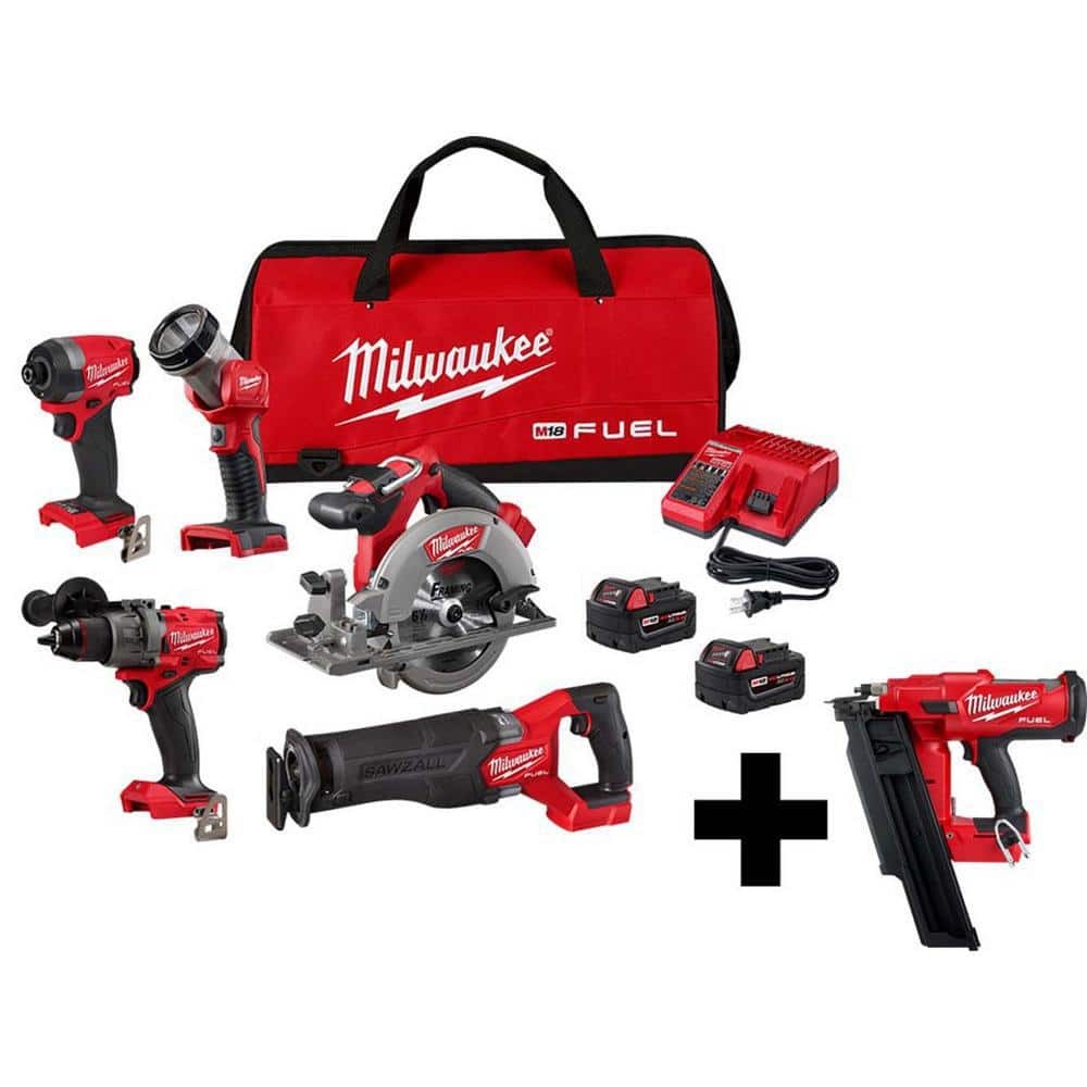 M18 FUEL 18V Brushless Cordless 5-Tool Combo Kit with 21-Degree Nailer