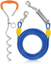 Dog Tie-Out Cable and Stake - 30ft Heavy Duty Cable with Spring, No Tangle, 1...