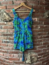 Vintage 80s Floral One Piece Swim Suit Size 12 Nylon Lycra