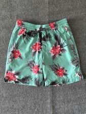 Hurley Board Shorts Boys Size 28 Small Tropical Print Teal Swim Trunks Pockets