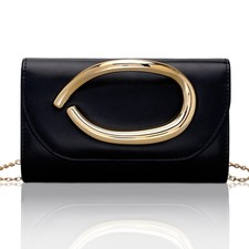 Larcenciel Leather Evening Clutch Purse for Women w/3D Gold Acrylic Handle ...
