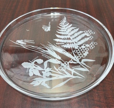 Rare Tiffany & Co Flora Fauna Crystal Plate Platter Botanical Engraved Frosted