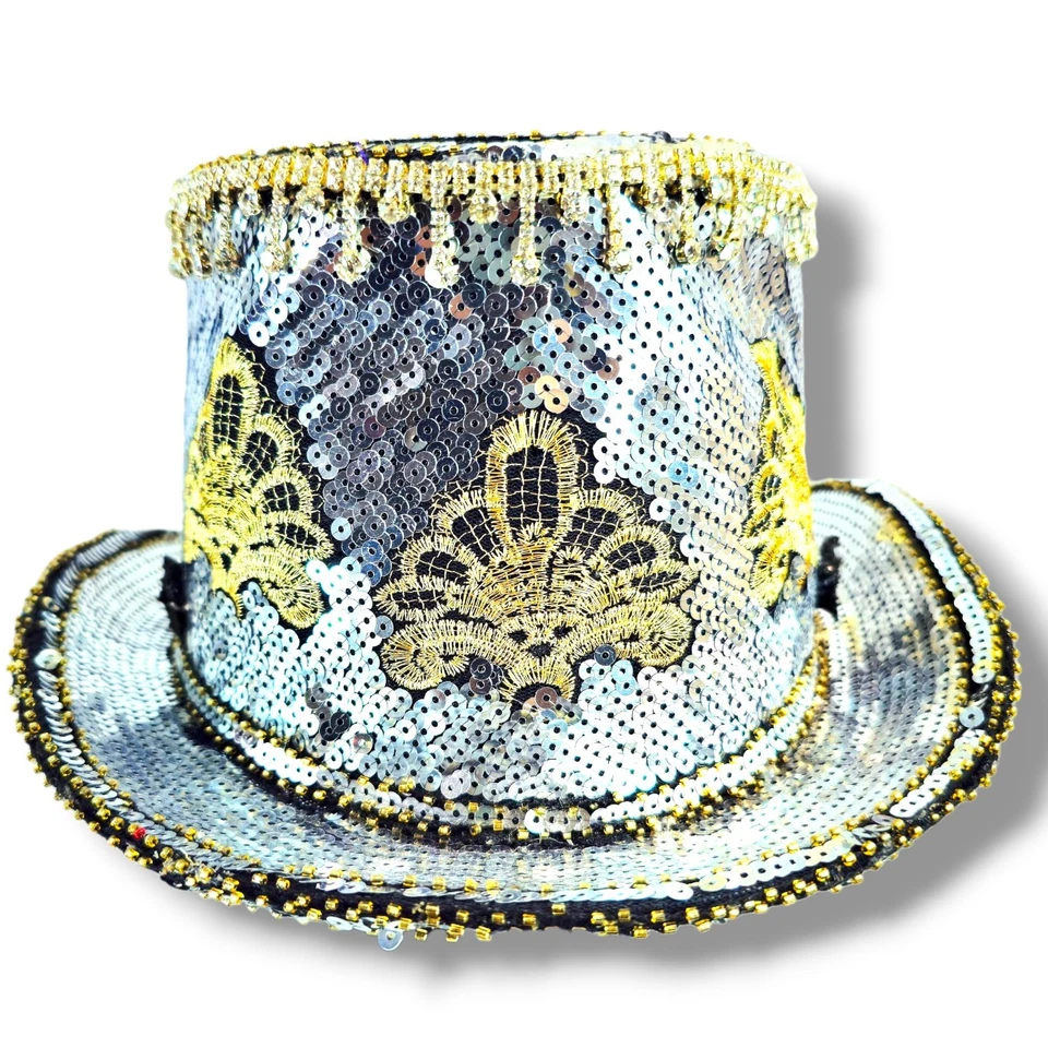 Серебряный блестки стимпанк вечеринки рейв шляпа с калейдоскоп шипами очки - Изображение 4 из 4