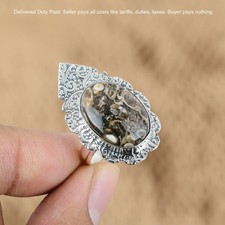 Valentines Sale 925 Silver Natural Turritella Agate Handcrafted New Promise Ring