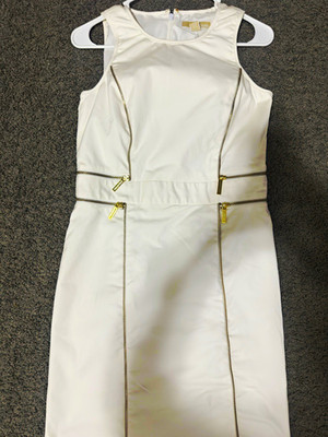 Michael Kors White Solid Sleeveless Long Pencil Dress Size 4 Gold Zip Accents
