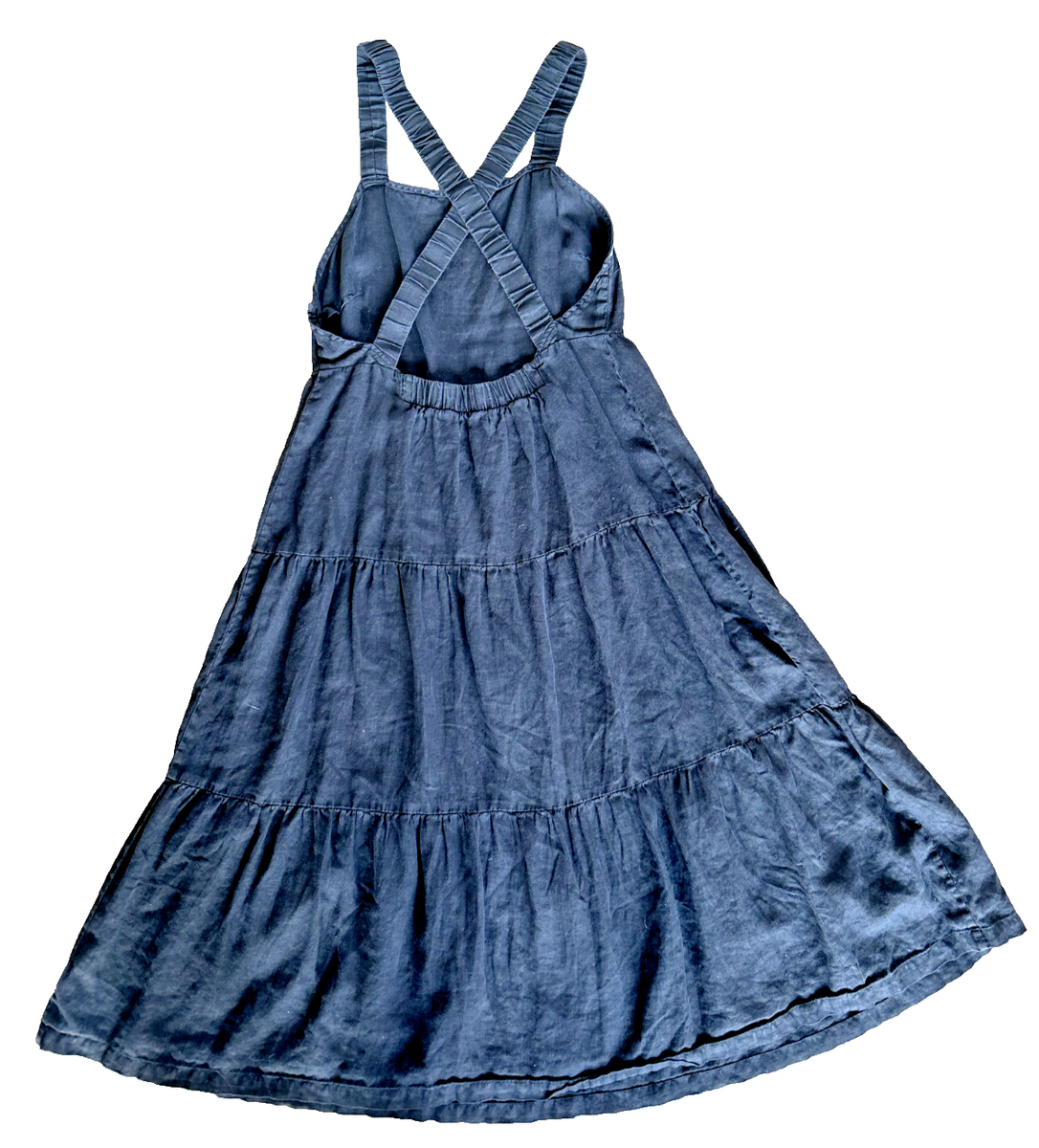 Cloth & Stone - Linen Crossback Straps Tiered Midi Dress - S - Black | eBay