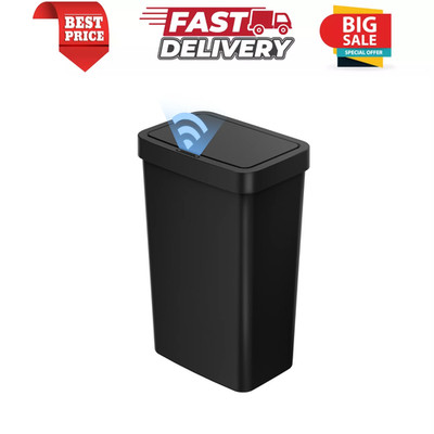 13.2 Gallon Kitchen Automatic Trash Can Plastic Motion Sensor Garbage Bin, Black