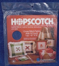 Charles Craft Hopscotch Blue Cream Plaid Aida Cloth 15x15" 14 Count