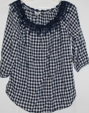 Counterparts Women blue/white checkered 3/4 Sleeve Blouse L