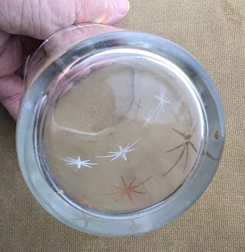 Mid-Century Modern Clear Drinking Glass Atomic WhiteGoldStars ~6InchHeight dec24 - Picture 2 of 10