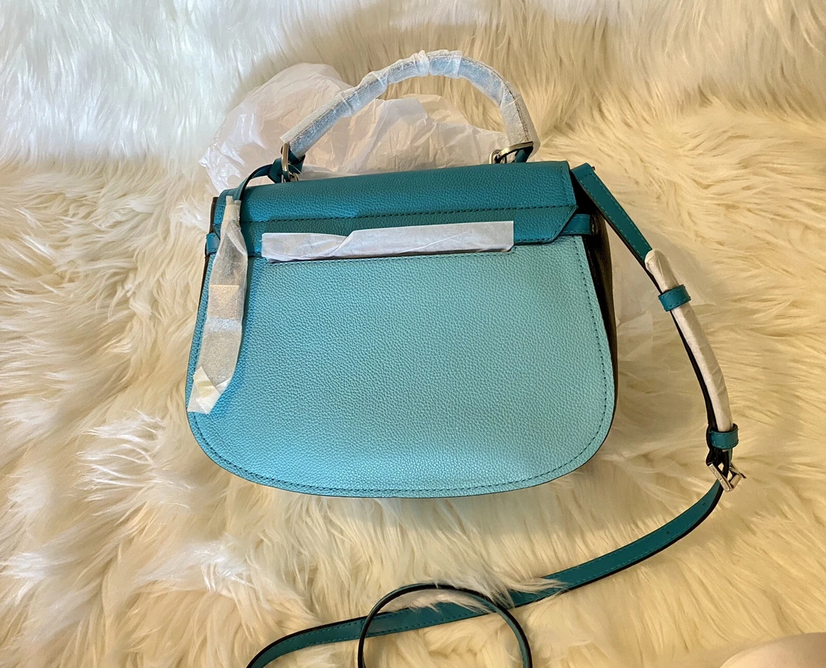 NWT Michael Kors Cassie Large Colorblock Turquoise Leather Satchel 428