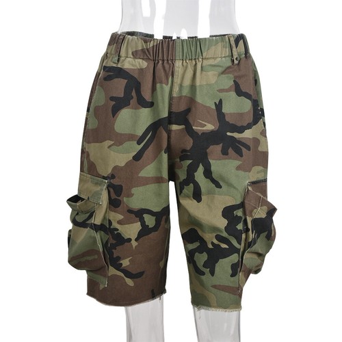 Women Camouflage Multi-Pocket Tassel Decorate Trendy Five Point Shorts Pants - 第 1/11 張圖片