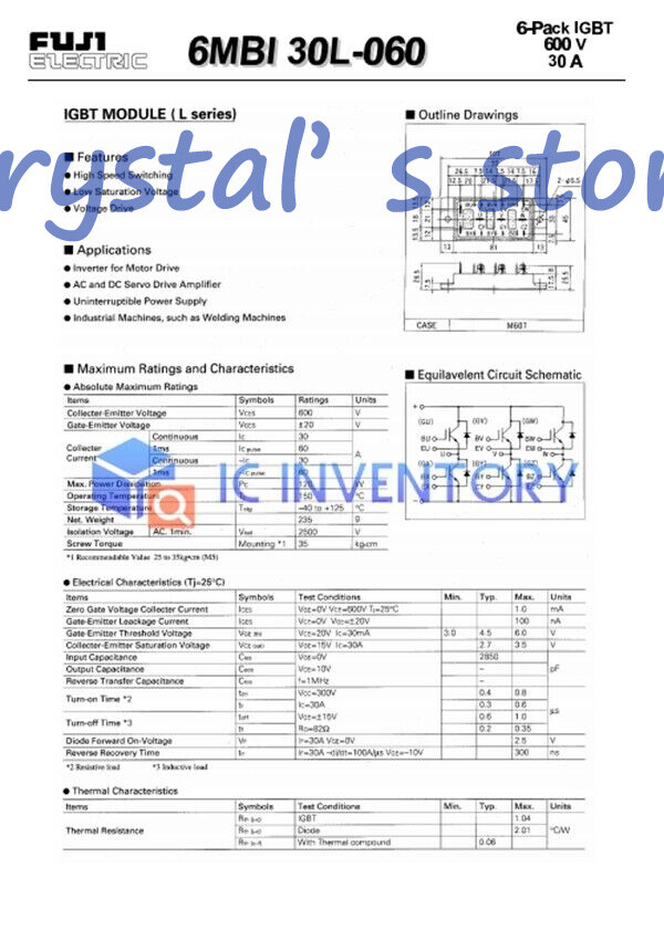 6MBI30L-060 NEW FUJI MODULE 6MBI30L060 Fast Ship 6MBI30L-060 NEW FUJI MODULE 6MBI30L060 Fast Ship