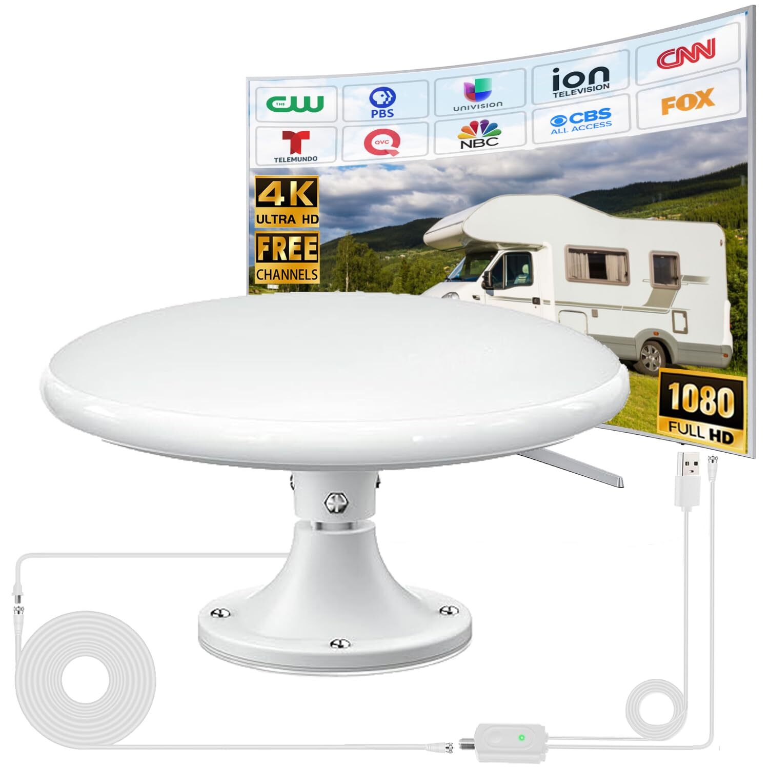 RV TV Antenna for Smart TV Outdoor, 720° Long Range Omni Directional Receptio...-image