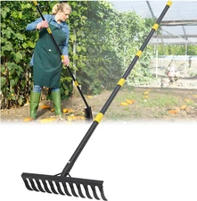 Bow Rake 78" long x 12 Tines Metal Head H.Duty Garden Tool for Loose soil leaves
