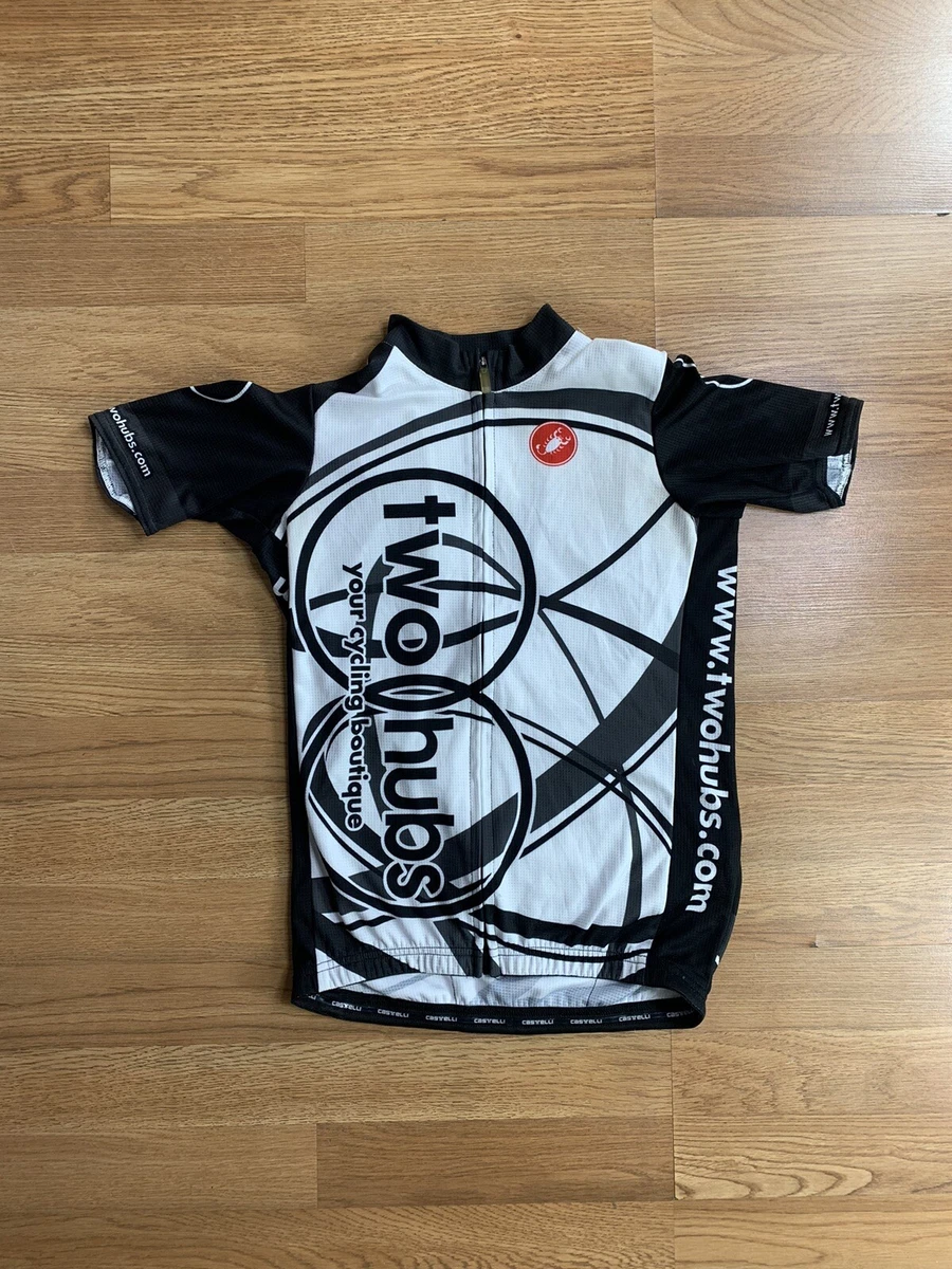 Castelli Cycling Jersey Mens Small Black White Full Zip Short Sleeve Made in USA