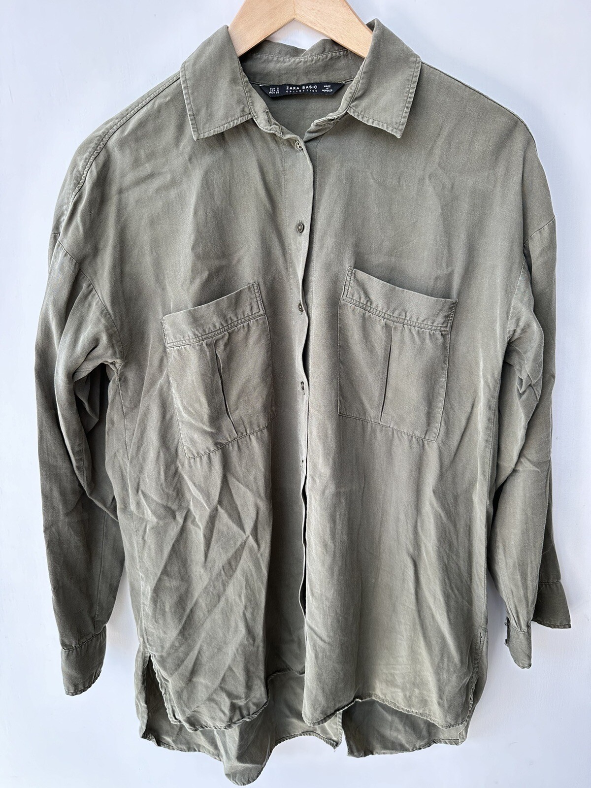 Zara Olive Green Button Down Split Back Shirt Wom… - image 1