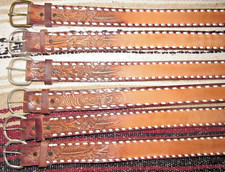 Vintage Western C M Co Tooled Embossed Leather Belts 6 pc Size 26 NEW