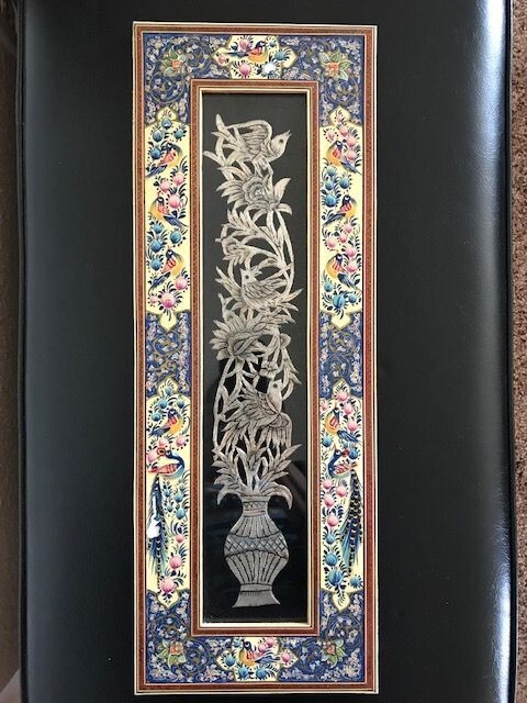 VTG Traditional Persian Art Wall Panel Painted and Silver Copper Etched