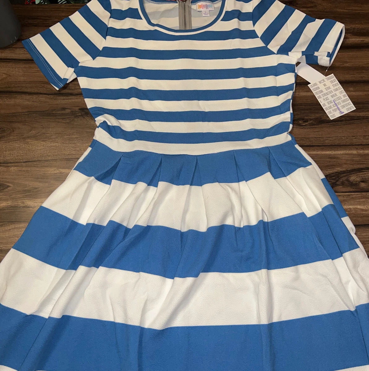 NEW LuLaRoe Blue White Striped Amelia Dress Large 14/16 12/14 Pockets Pleat  L 🦄 | eBay