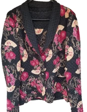 Women’s Floral Reversible Twinset Blazer & Tank Top Set of 2 Lightweight Button