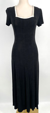 Cache womens size 6 Black short Sleeve square neck maxi Dress slinky pullover