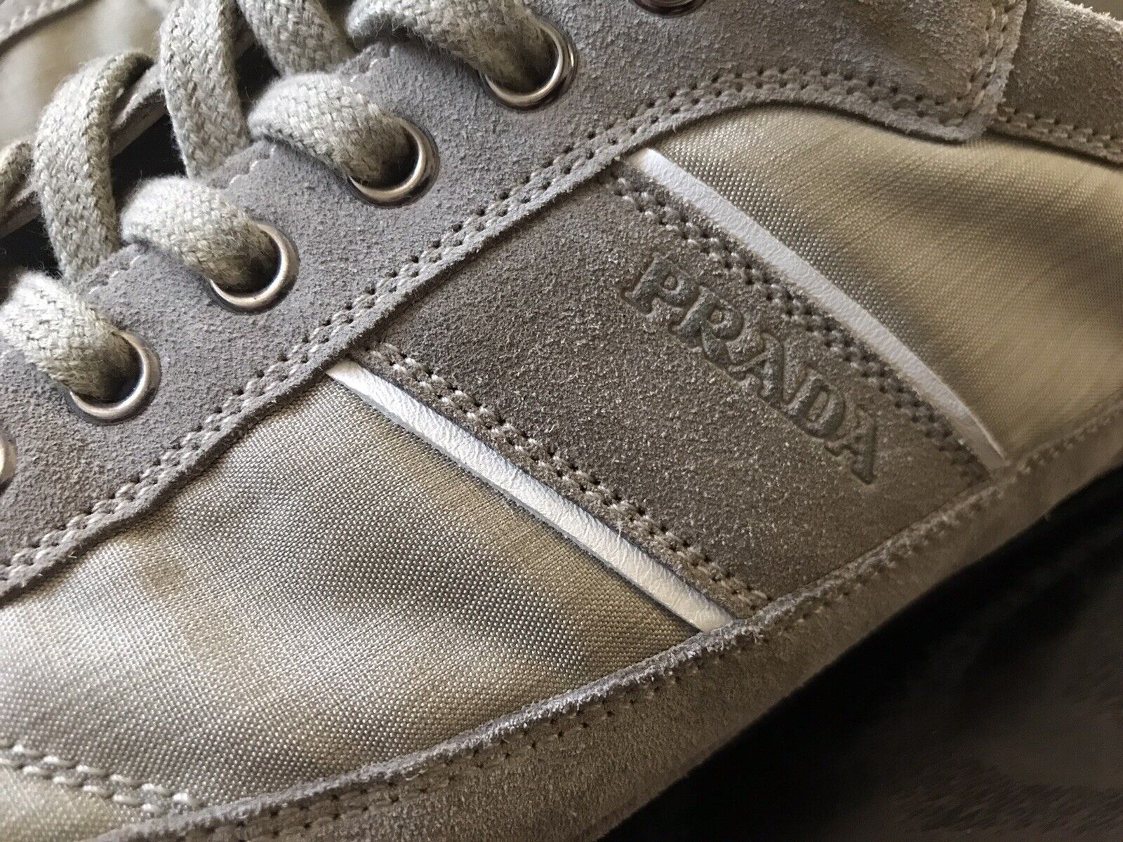 PRADA Grey Leather Suede & Nylon Mens Lace Up Sne… - image 12